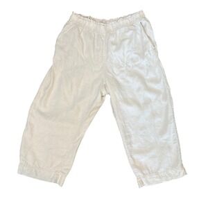 HM Womens XL Beige 100% Linen Wide Leg Cropped Elastic Waist Pants Oatmeal
